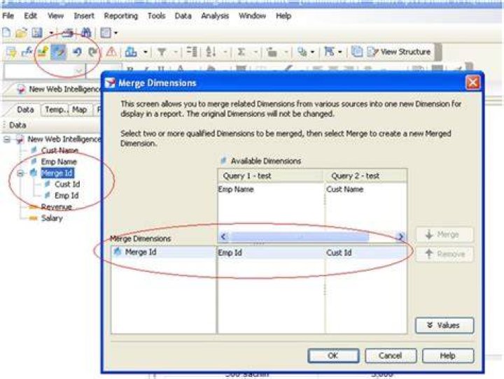 How do you merge dimensions in Business Objects?